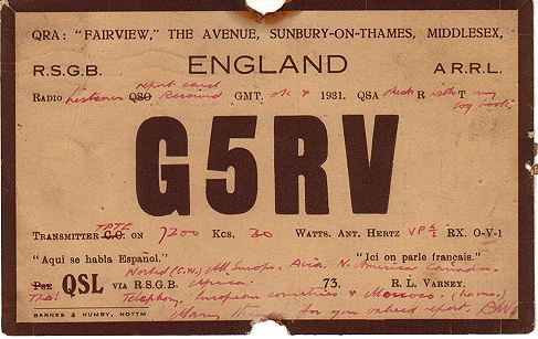 G5RV QSL CARD April 1931